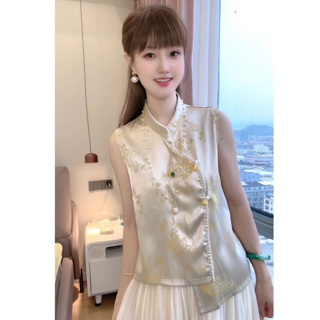 【雍容华贵】提花新中式宽松型国风气质透气显瘦百搭马甲短袖上衣