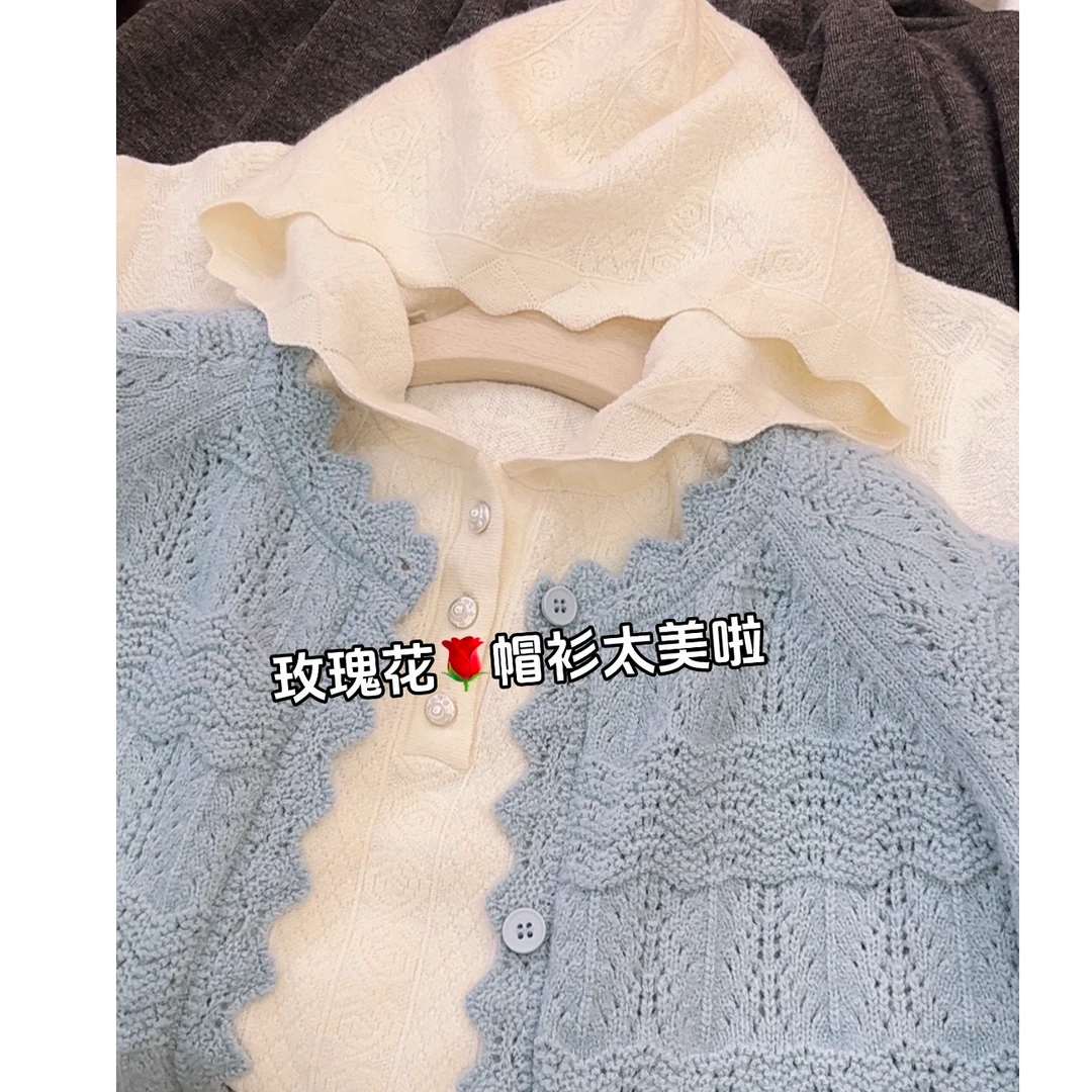【玫瑰花连帽衫】小香风连帽针织衫爆款春装新款洋气设计感宽松外穿