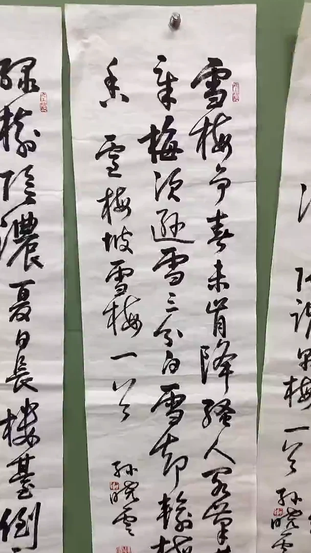 竖款精品四尺对开，雪梅