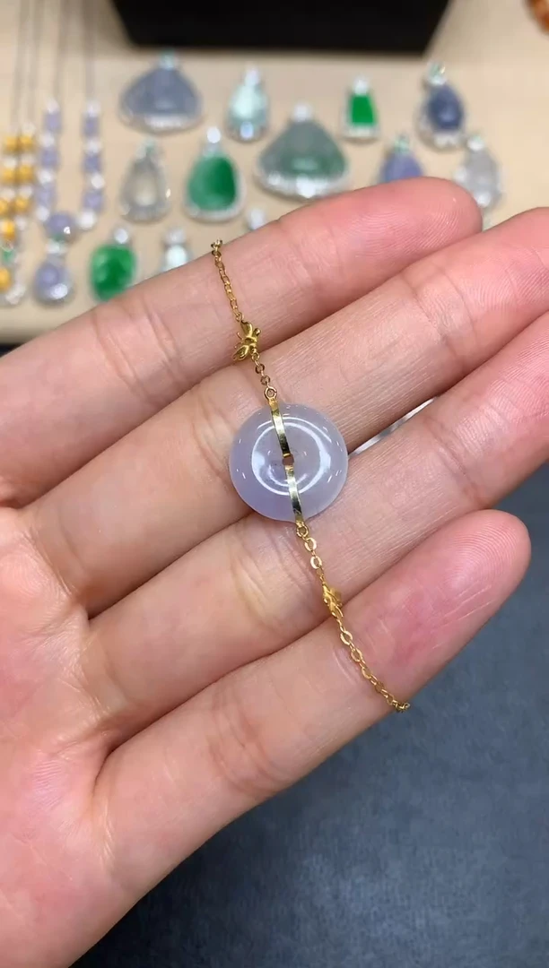 18K金镶嵌手链翡翠平安扣【无服务费【48小时鉴赏期】