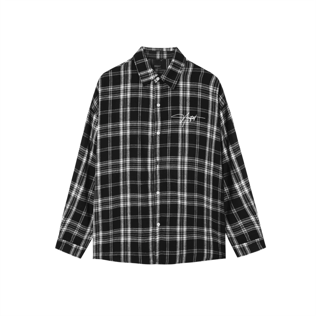 SODIFF刺绣 Embroidery 双重草写手写体衬衫格纹衬衣男女同款