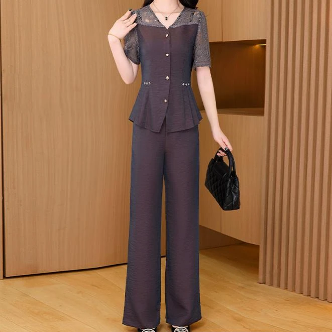 上衣+裤子2025夏季新品女士套装修身显瘦显气质减龄洋气轻奢贵气