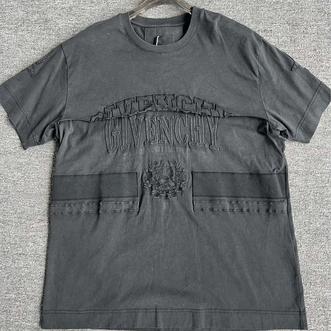 95新 Givenchy/纪梵希 纯色Logo字母印花圆领短袖T恤 M码 B10073