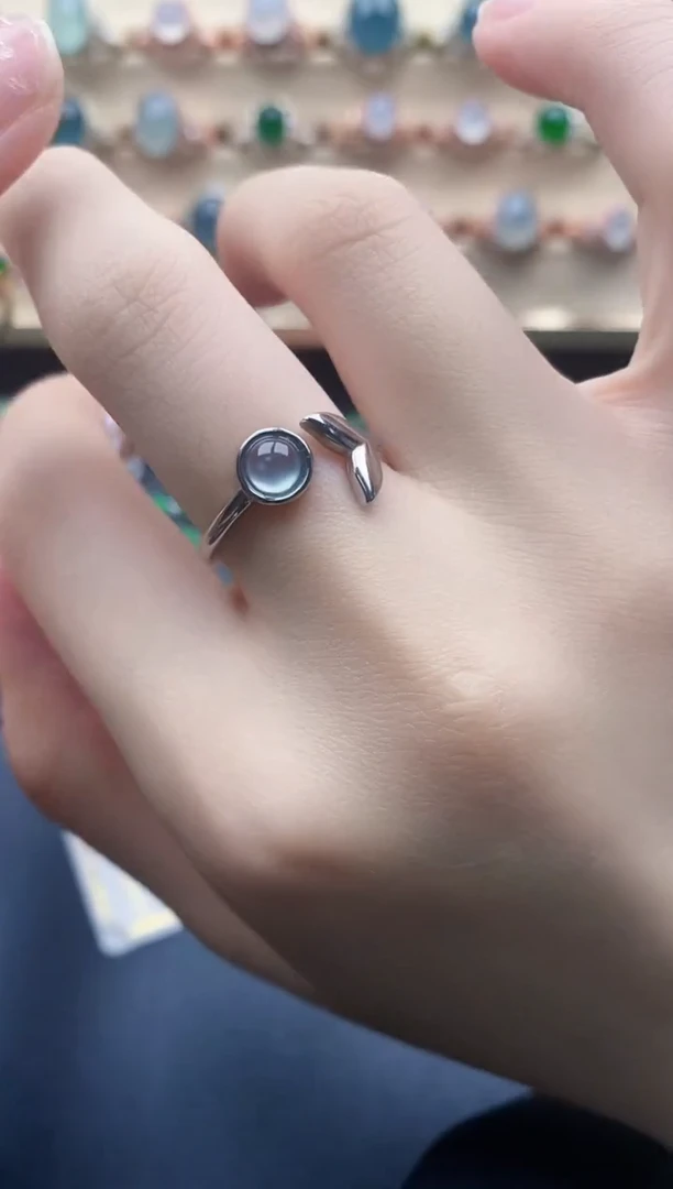 翡翠戒指银S925镶嵌一物一证一礼盒