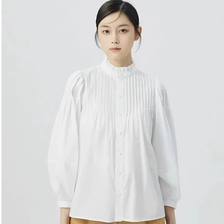 【商场同款】灯笼袖衬衫立领复古宫廷风设计感白色时尚衬衣5301044
