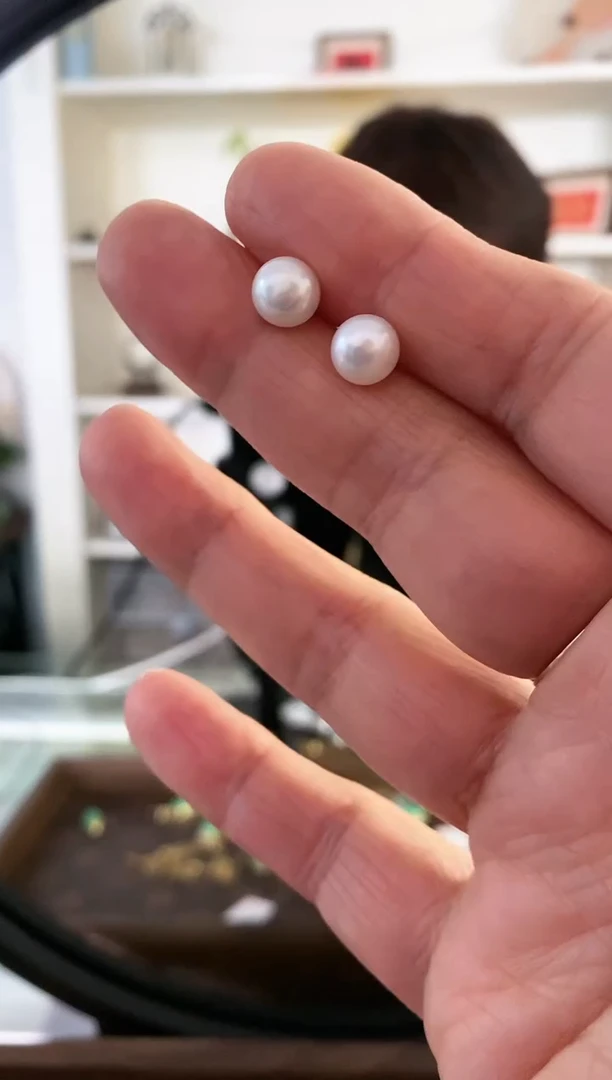 银S925镶嵌耳饰淡水珍珠8mm耳钉