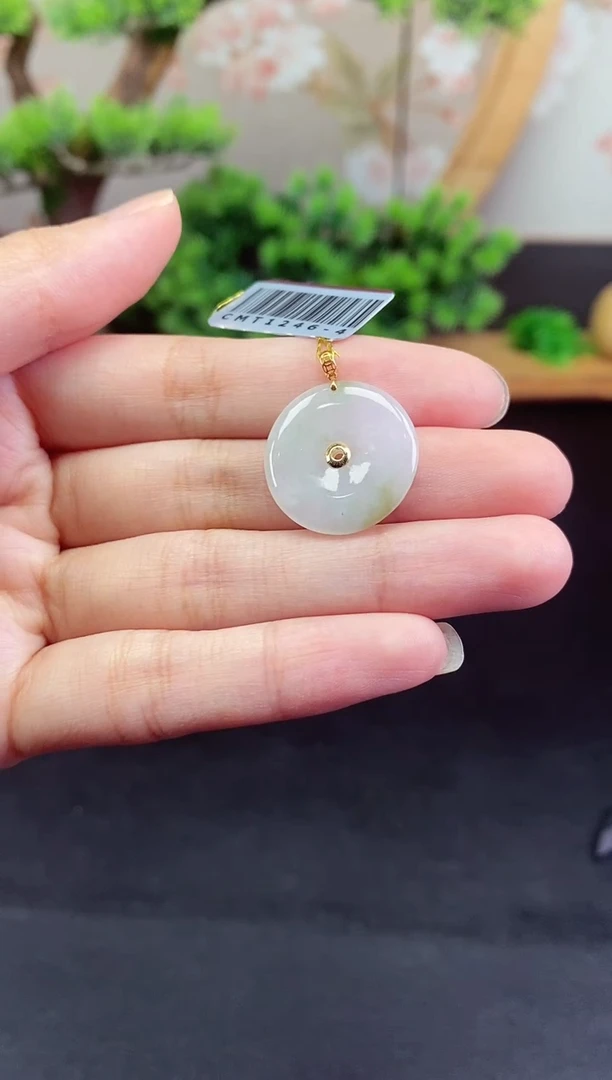 吊坠(不含链)18K金镶嵌翡翠平安扣-@@CMT