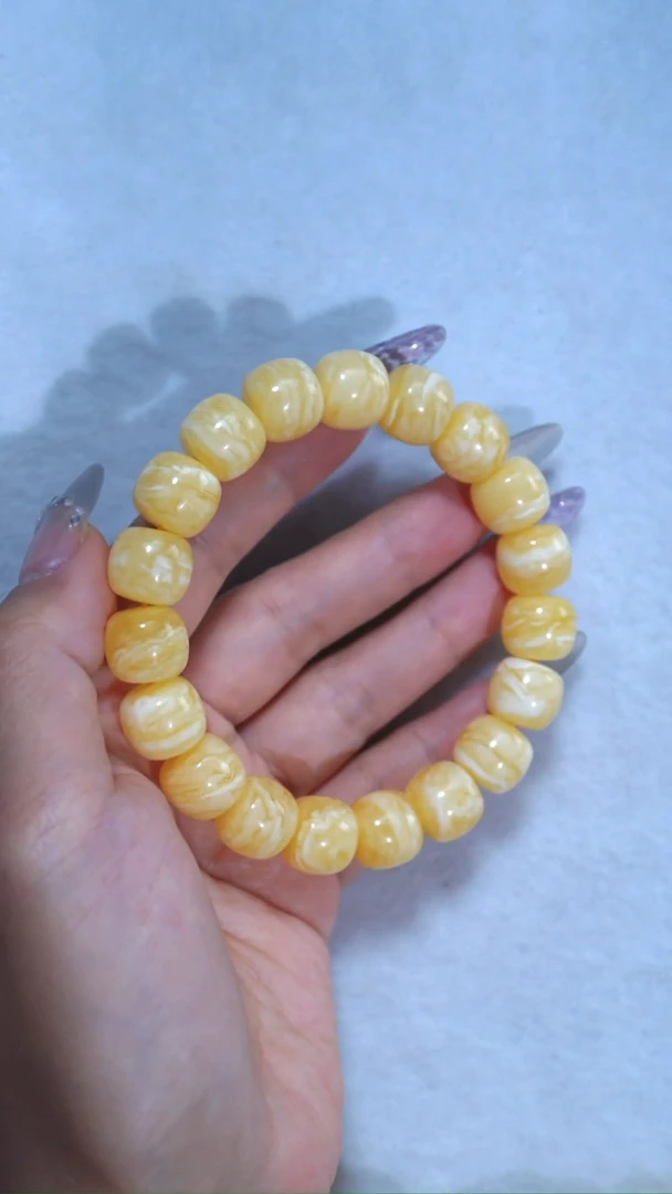 未镶嵌琥珀手链收藏级12.8mm金瓷白虎皮纹