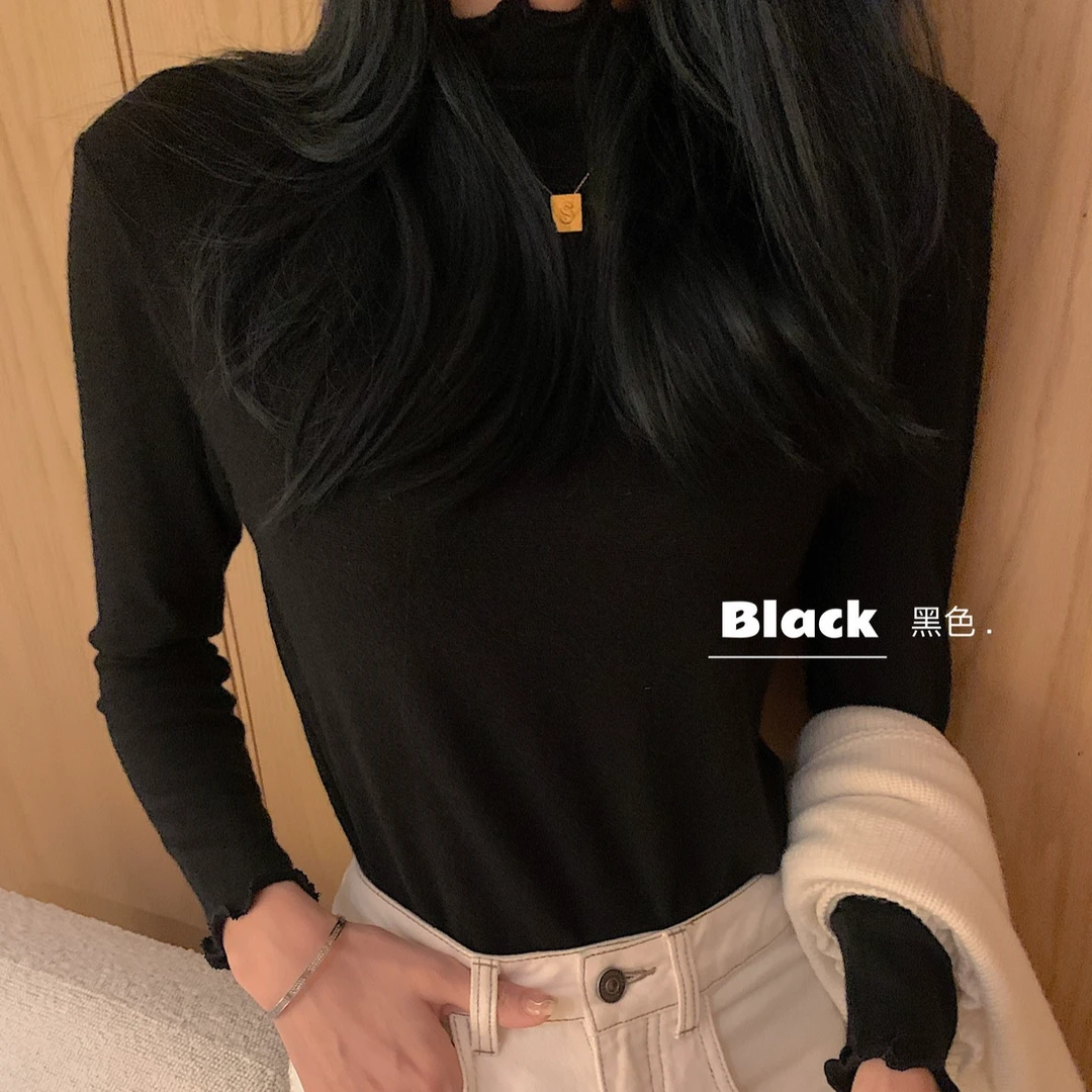 大码显瘦百搭修身纯色保暖黑色/燕麦色/紫色/白色 上衣 m-3370