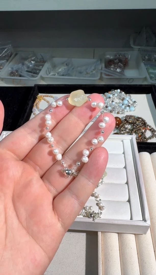水晶手链未镶嵌U001黄水星星珍朱编织款