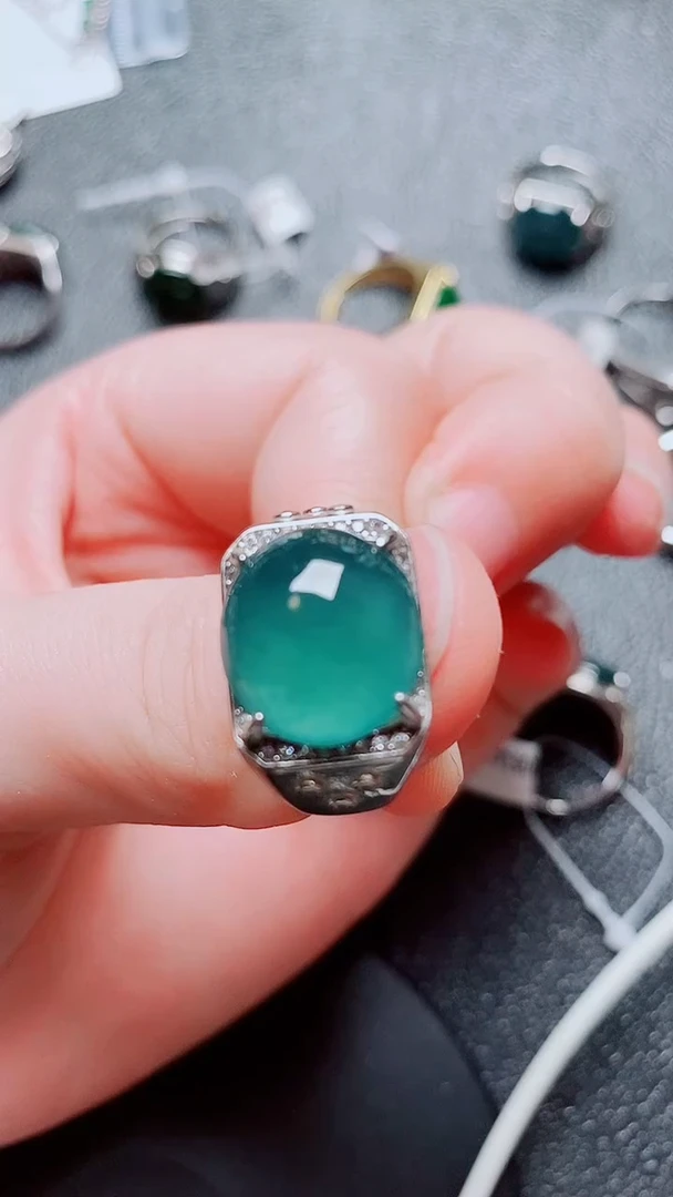 银S925镶嵌戒指翡翠翡翠