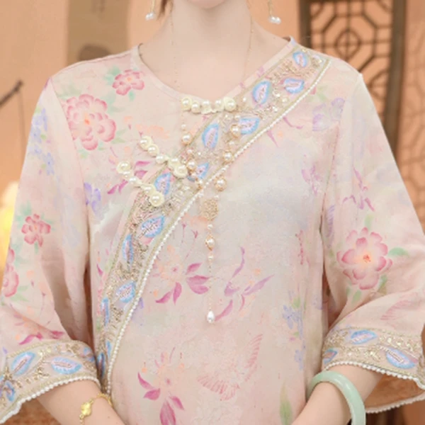 2025苏杭新款气质高端优雅显瘦高级感时尚 牡丹新中式连衣裙