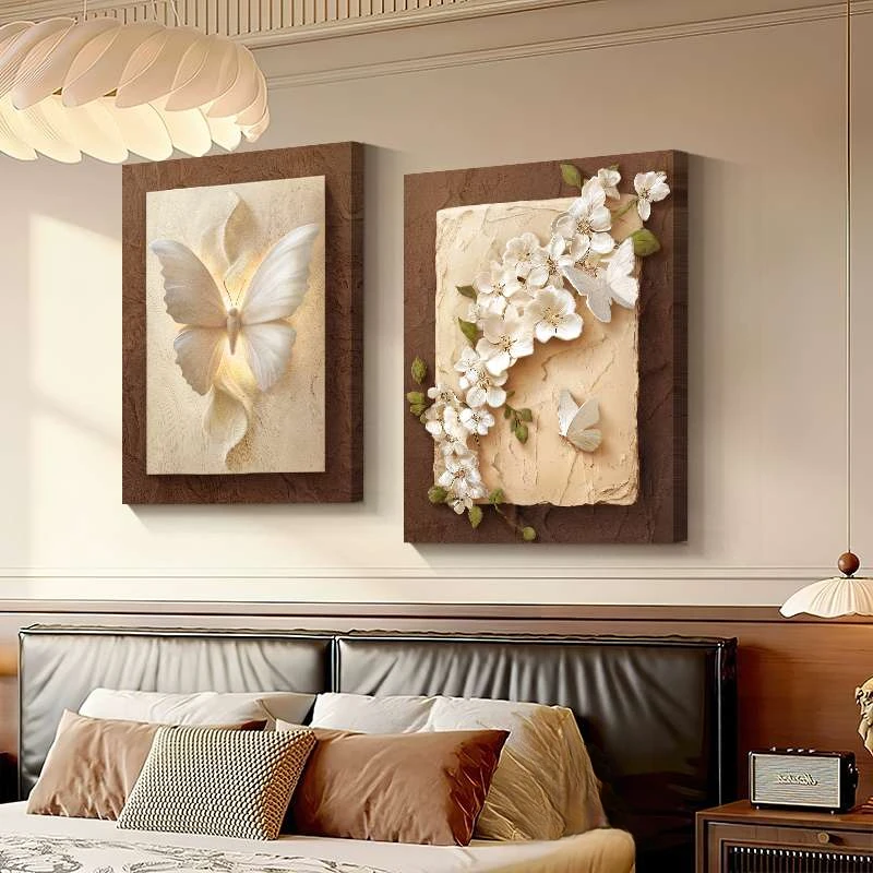 2025新款中古风主卧室床头装饰画抽象高级感房间挂画蝴蝶组合壁画