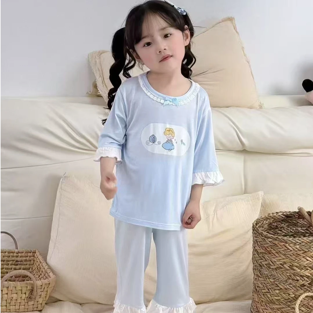 【左羽童】夏款优可丝左羽童家居服无骨女童凉感七分袖七分裤公主