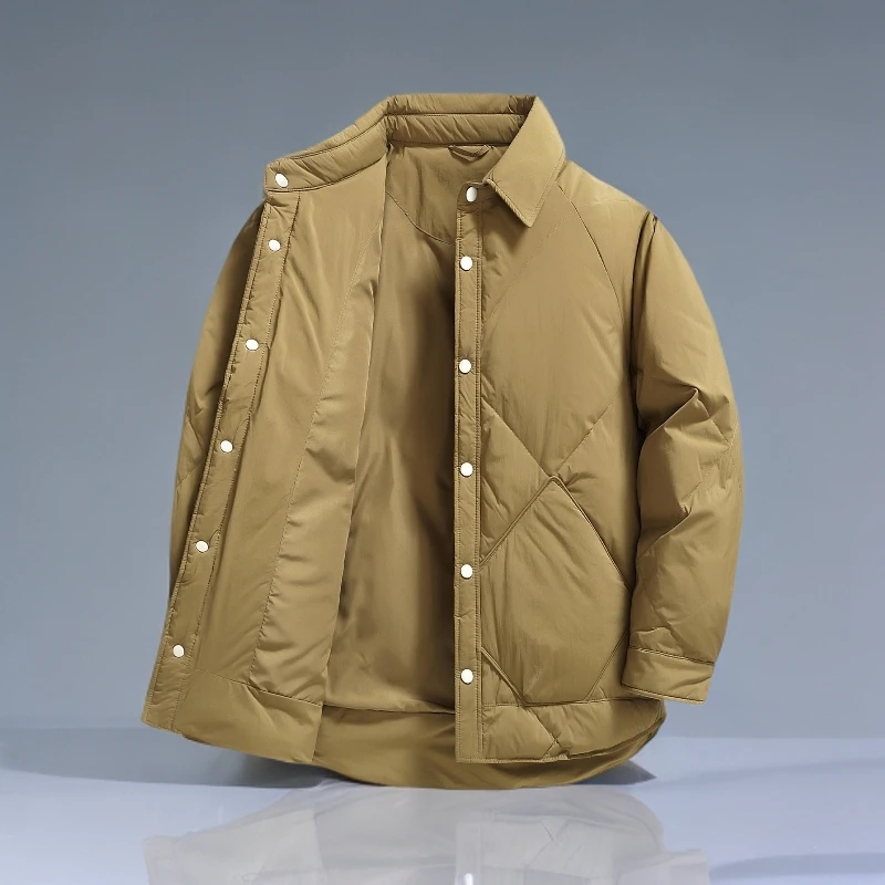 冬季新款老钱风轻薄羽绒服男短款休闲翻领保暖夹克时尚休闲外套男