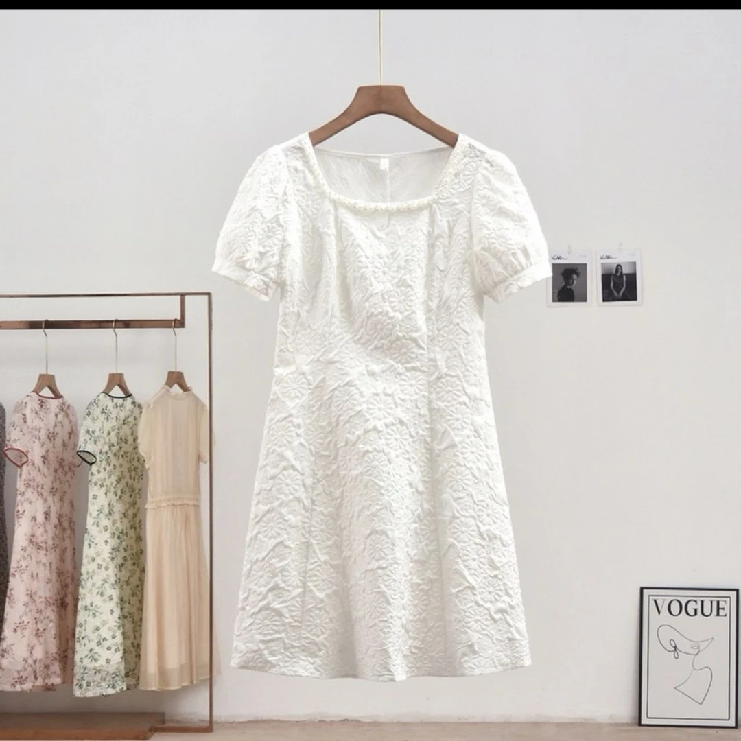 L272名媛高级感连衣裙女夏季法式方领收腰裙子轻奢气质显瘦小黑裙