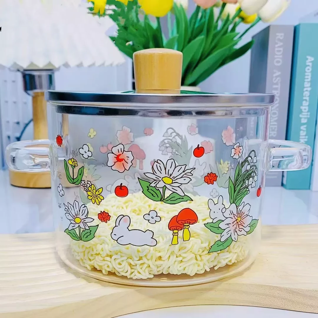 可明火电陶炉耐高温花与兔玻璃锅高温烤花家用小火锅煮面锅小奶锅