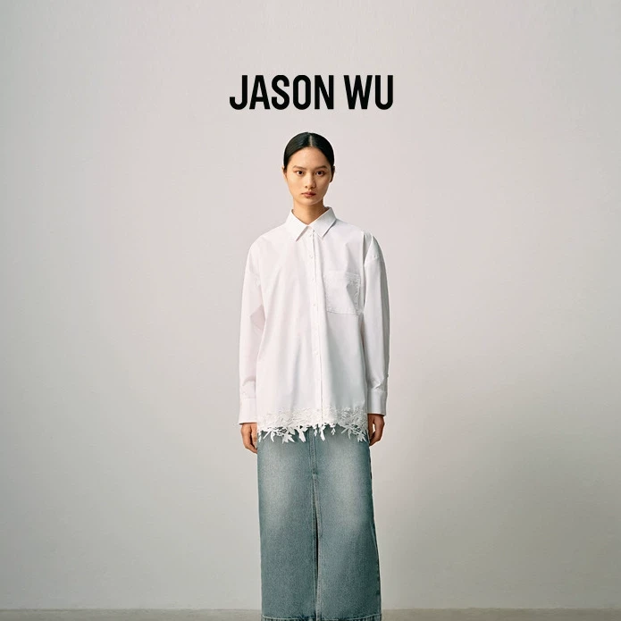 JASON WU 秋季新款百搭通勤牛仔开衩直筒裙子半身裙