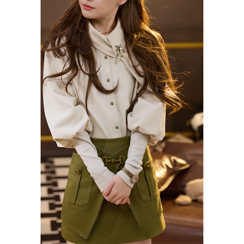 吞吞穿搭日记【星月四重奏 白色】千金气质 飘带泡泡袖衬衫