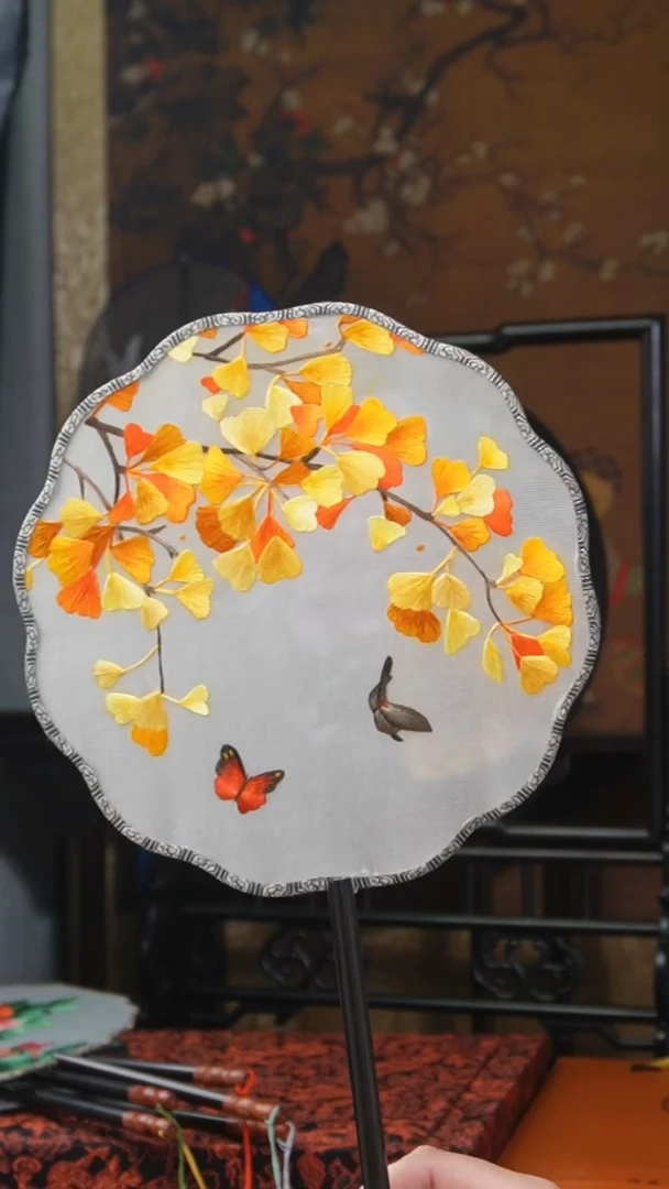 刺绣团扇 绣花双面非遗