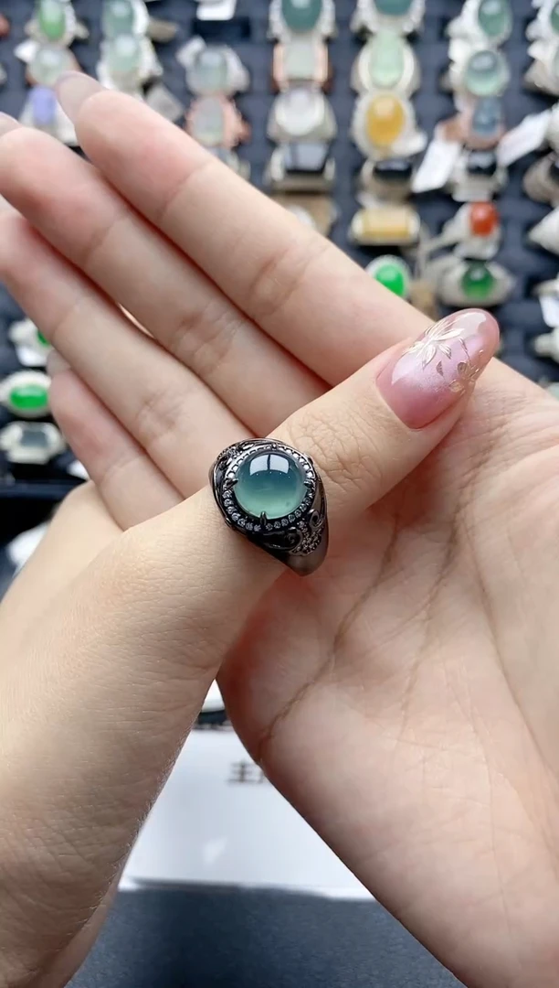 【闪购商品】翡翠戒指银S925镶嵌天然A货翡翠戒指