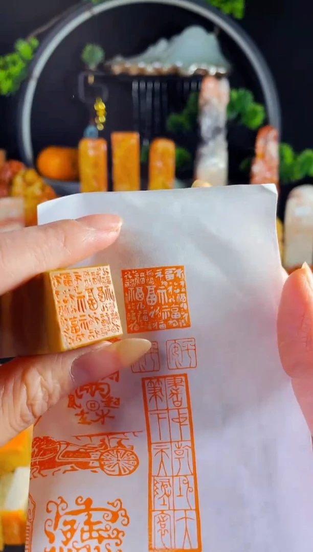 老挝石印石手工篆刻《百福图》2.0木纹