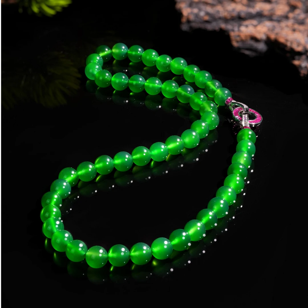 VISING珠宝马料绿玉髓10mm珠串项链国风新中式