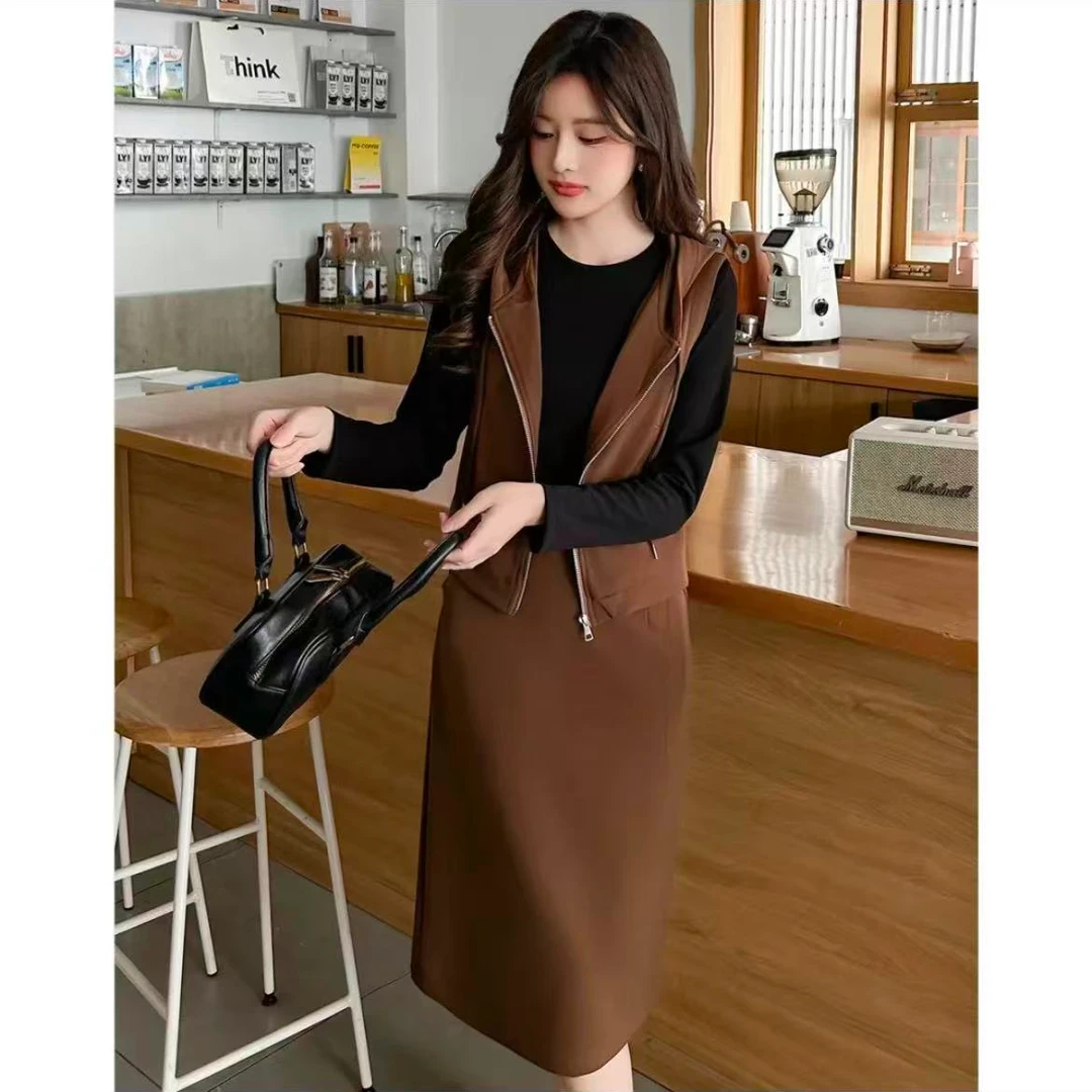 YB035 轻职风休闲风极简风时尚套装显瘦设计师咖色秋冬轻奢