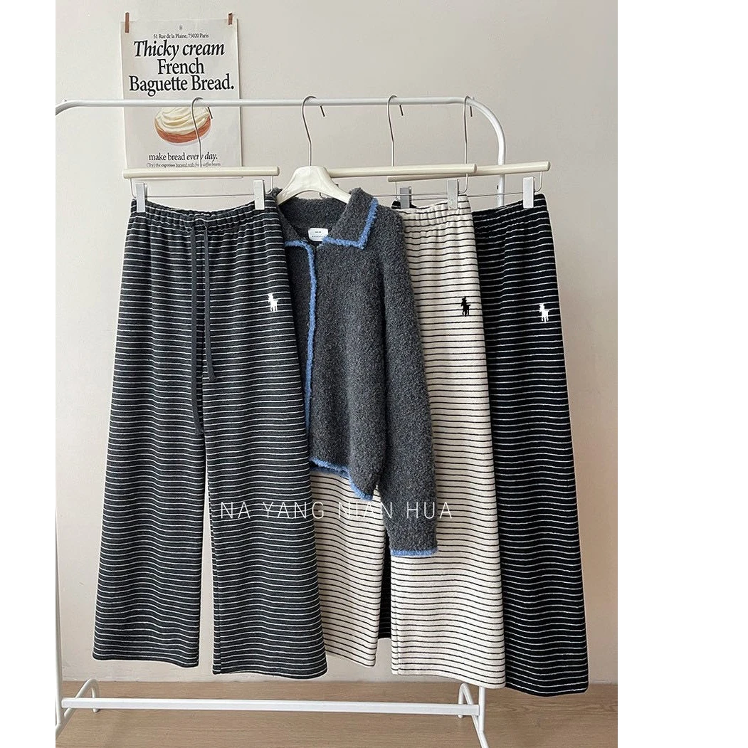 【条纹裤】冬季加厚垂感拖地时尚休闲运动百搭显瘦条纹毛巾裤