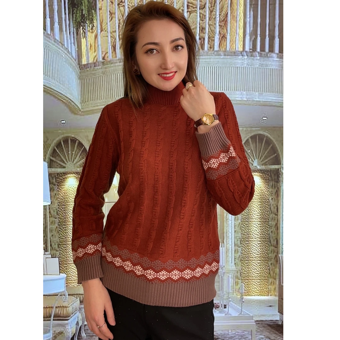 棕色短款毛衣花纹新版