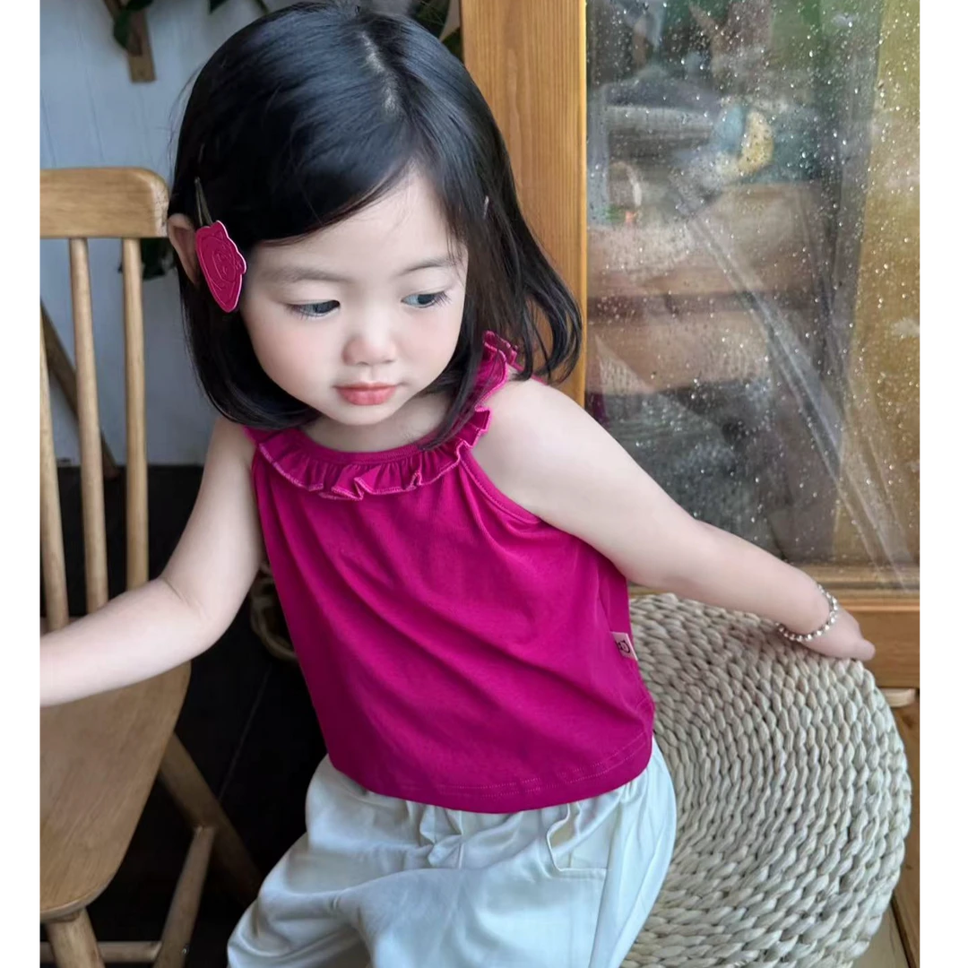 壹妈童装女童童装夏2025新款夏季女宝薄款花边背心白色休闲防蚊裤