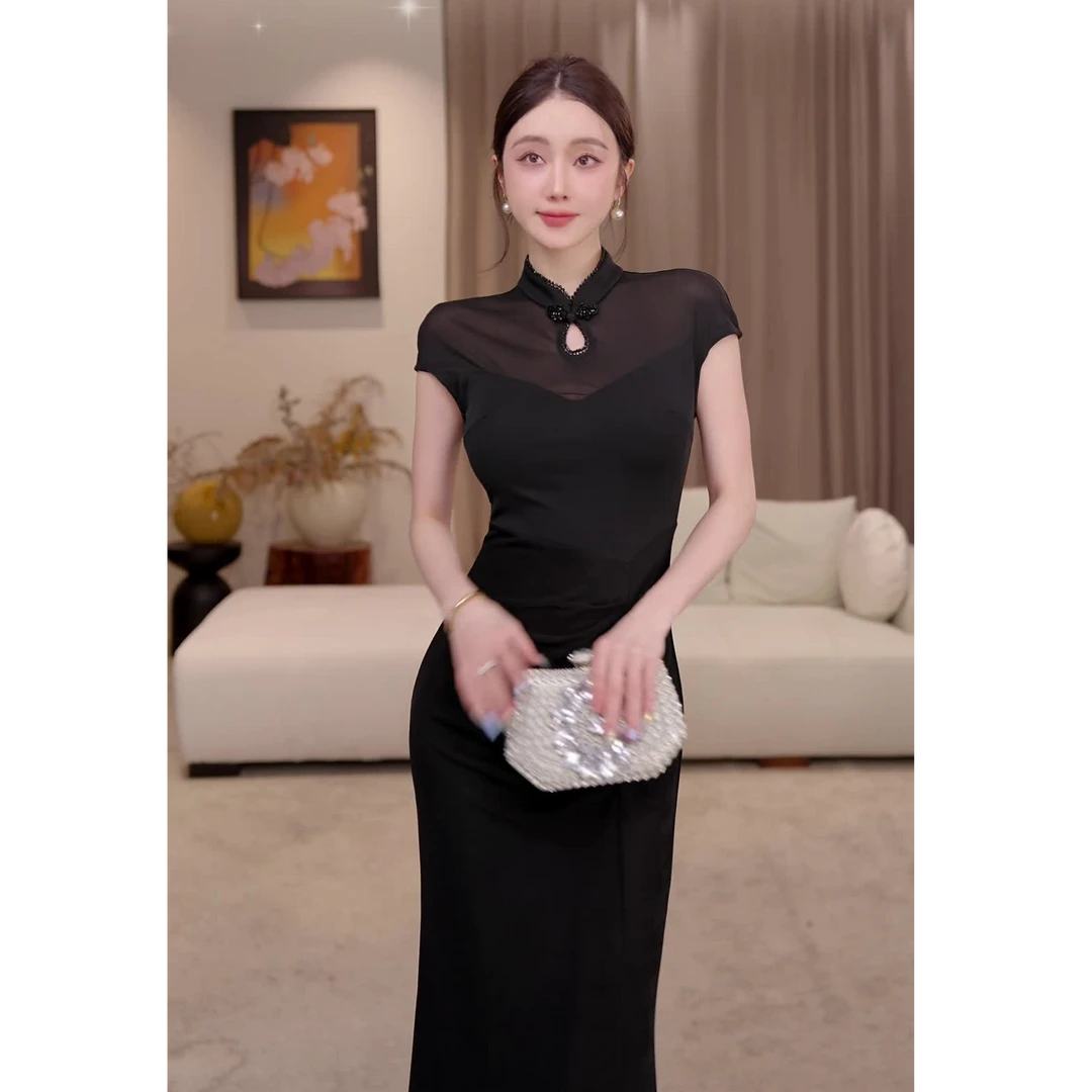 【苏渺】绝代芳华 气质高定连衣裙夏季轻奢风修身中式裙-VG0282