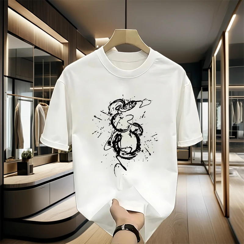 纯棉t恤男女短袖2025夏季宽松休闲百搭男士圆领百搭创意印花上衣