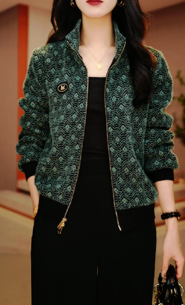 复古菱形-新款加绒加厚印花气质上衣外套百搭显瘦时尚舒适气质