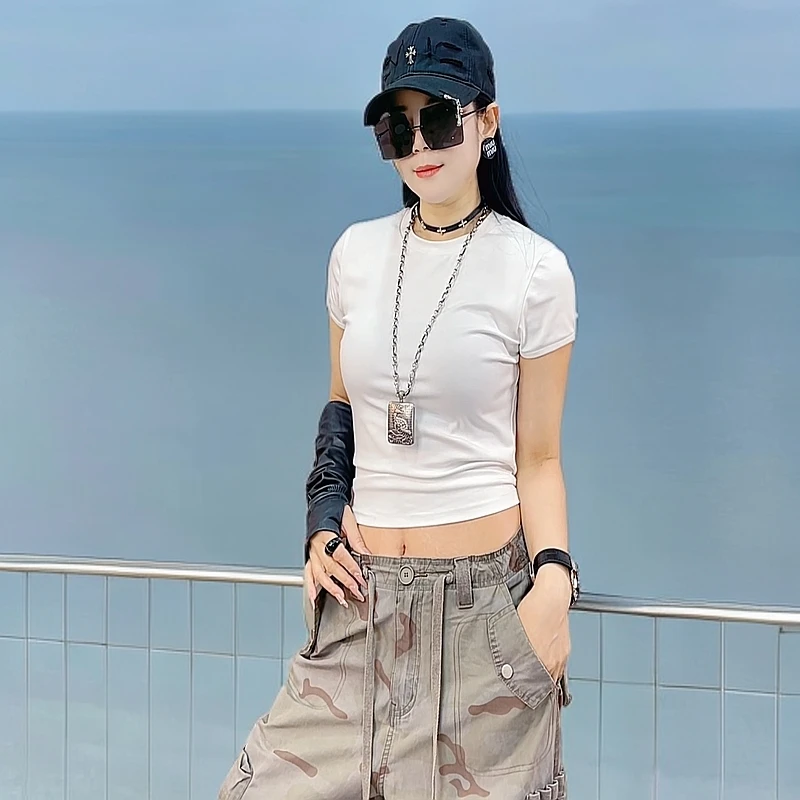 秋妹小众设计短袖休闲衣服女慵懒风夏季