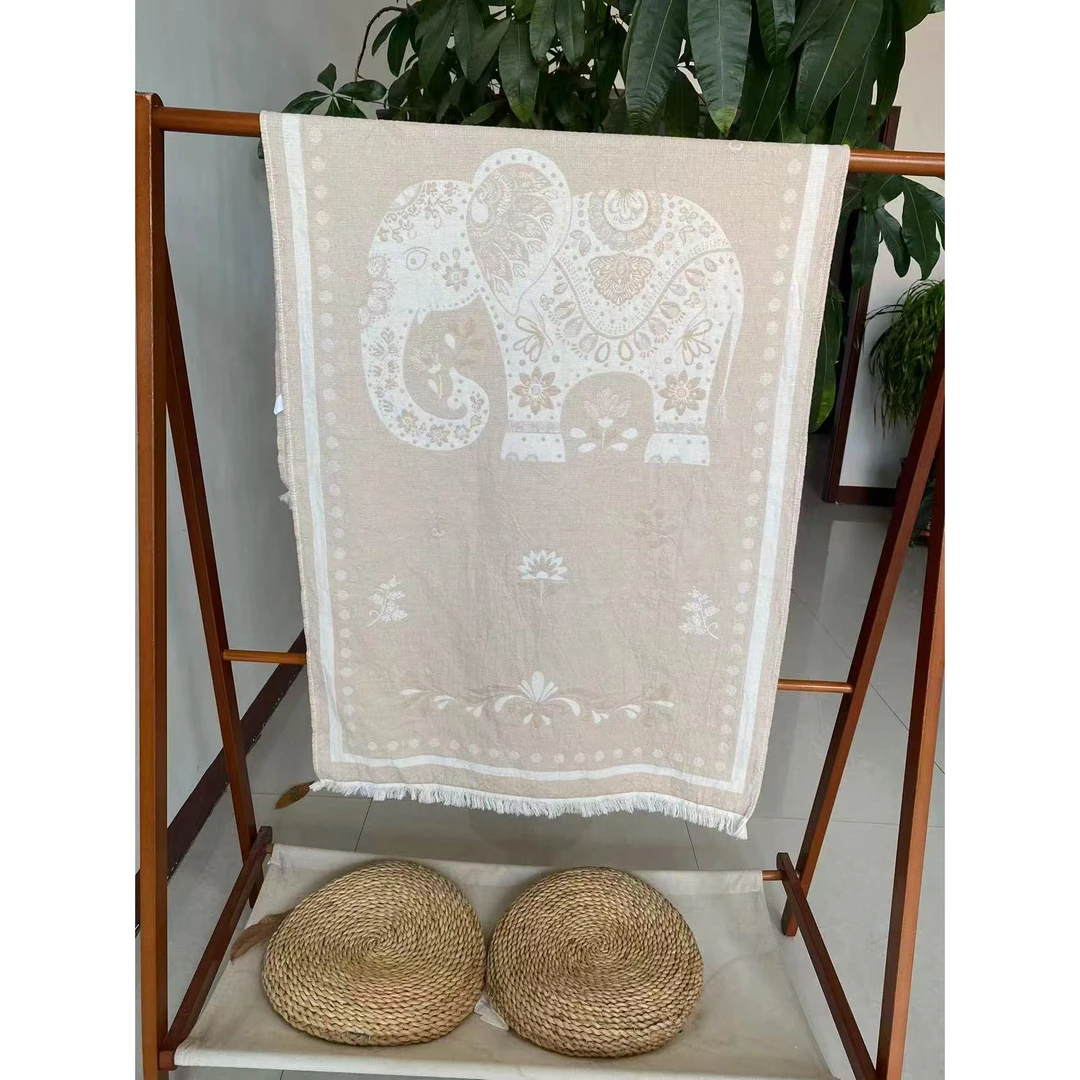 【罗布麻浴巾】75*150花卉吉象吸水亲肤罗布麻加厚浴巾（小爱专属