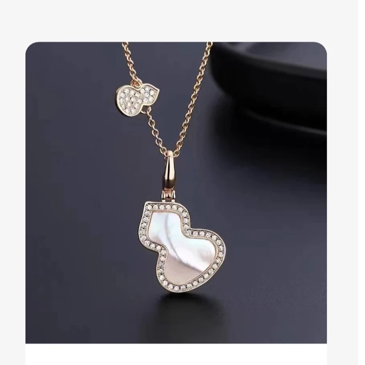 99新 KIRIN/麒麟 麦殿/麒麟18k金白贝母满钻中号葫芦项链/盒保卡