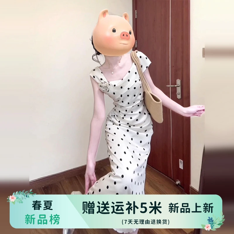 0995夏季白色波点连衣裙子法式气质包臀长裙开春流行穿搭新款女装