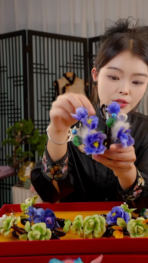 刺绣非遗绒花手工饰品 瞎盒