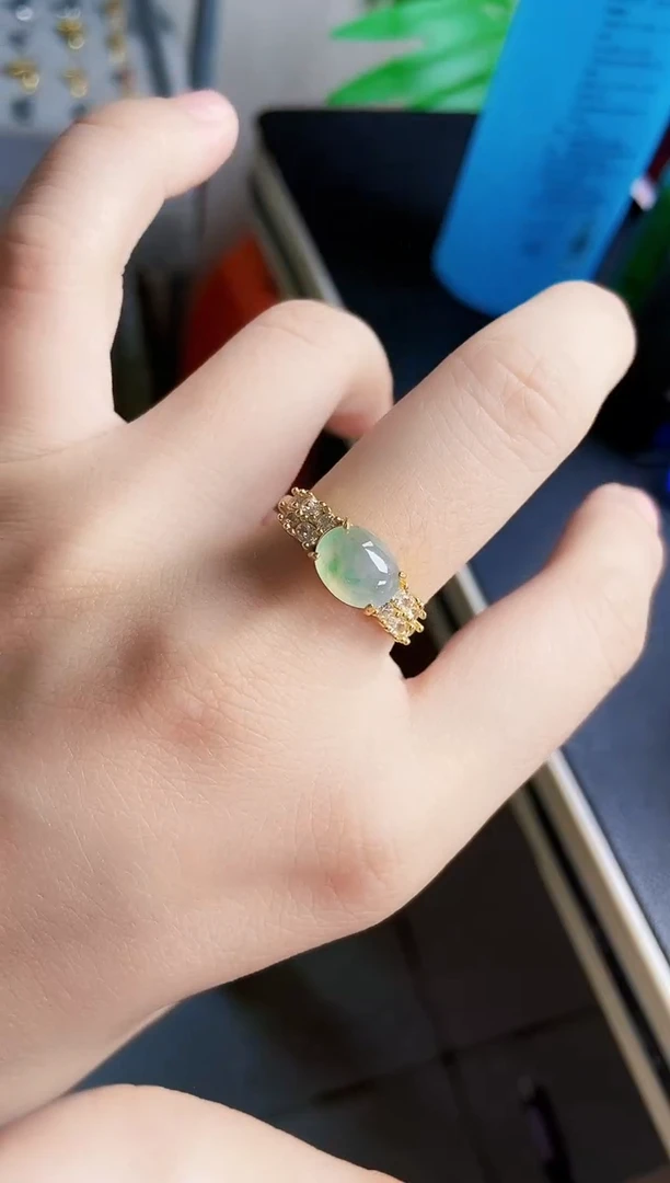 翡翠戒指银S925镶嵌456849