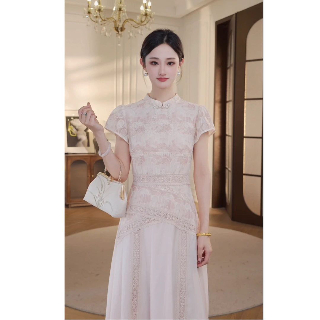 【双双&GERTCOREL】清晏 夏季少女新中式蕾丝显瘦连衣裙 GC252L1044