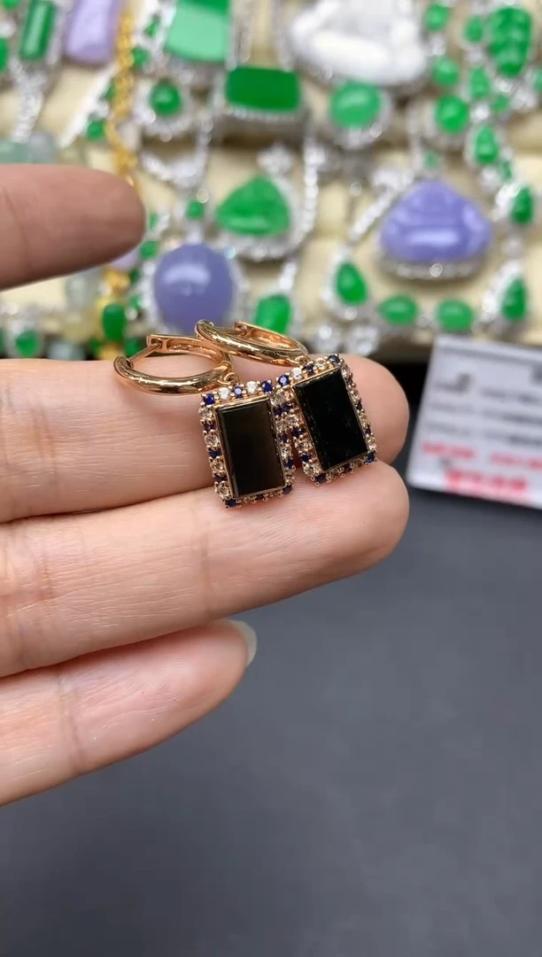 翡翠18K金镶嵌耳饰689中国好珍宝