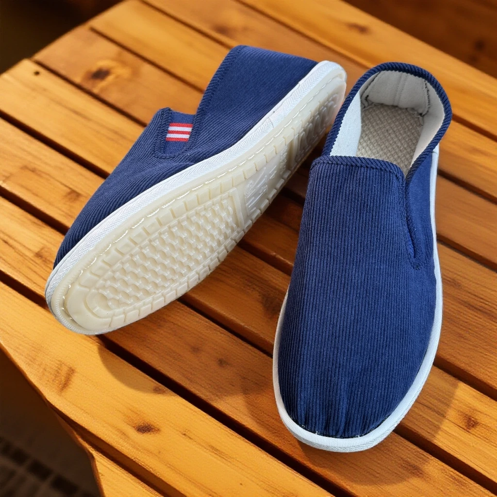 LS手工松紧口布鞋彩色灯芯绒千层底软底鞋一脚蹬透气休闲布鞋男款