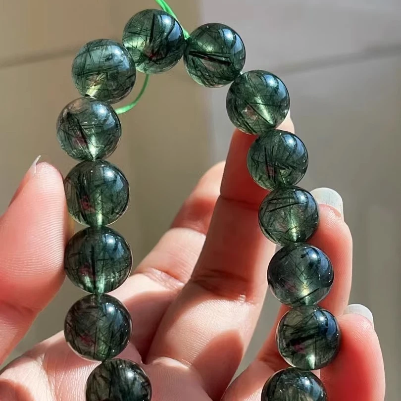 【配证书】天然水晶满绿发晶手串男女情侣手链绿色发晶绿兔毛发晶