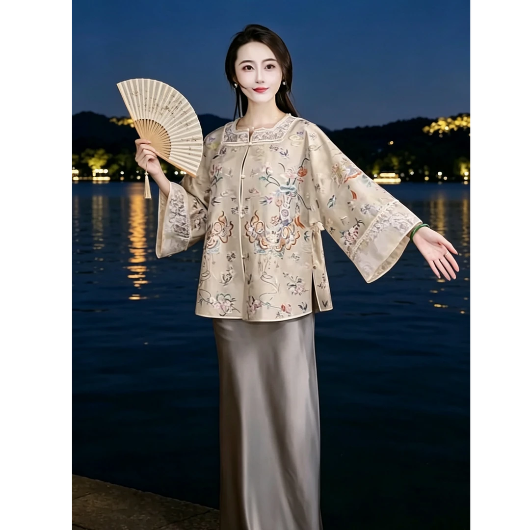 「茉色香绮」丽古龙 桑蚕丝 国风手工设计百搭刺绣国潮女装上衣