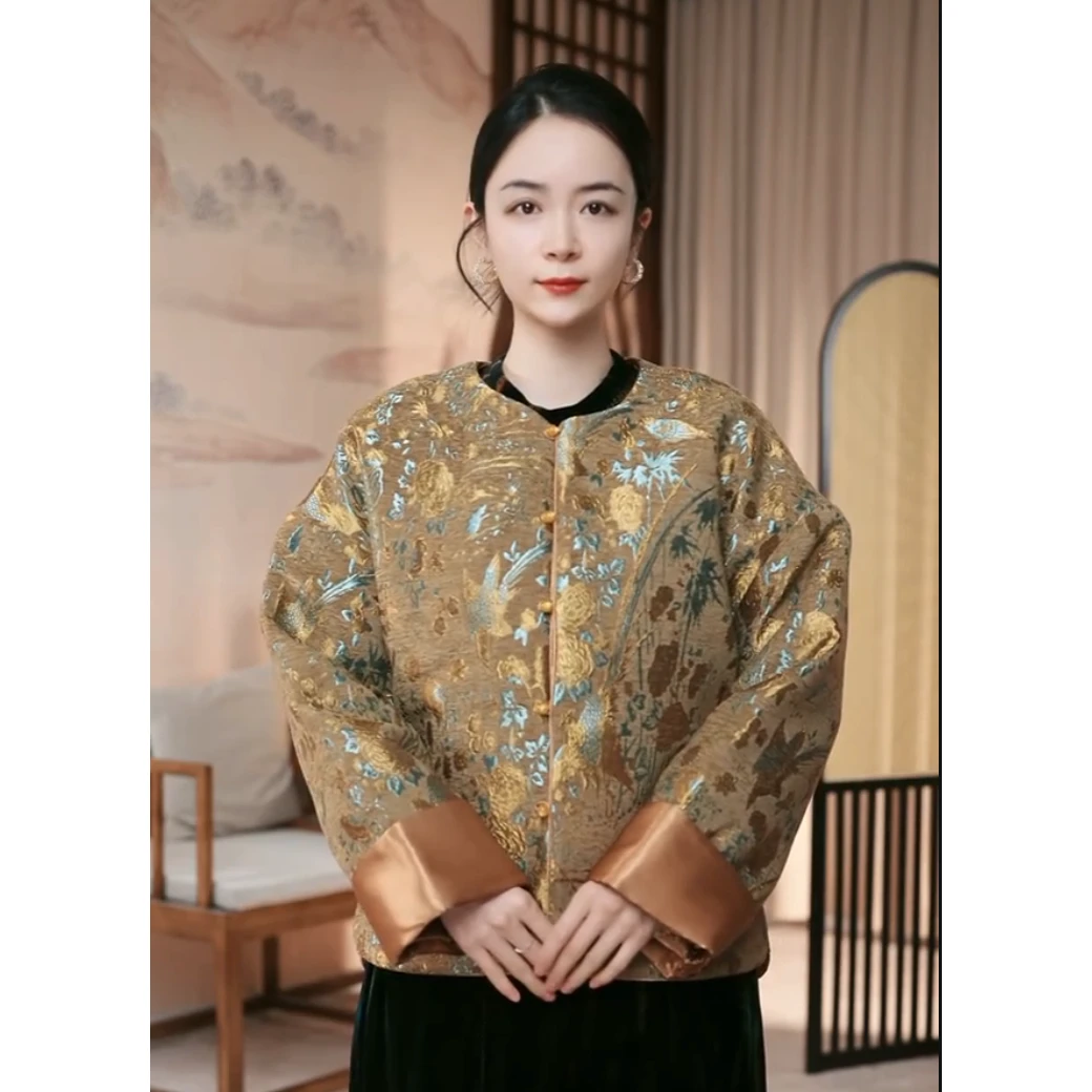 冬季新款优雅舒适百搭香云纱棉服1604