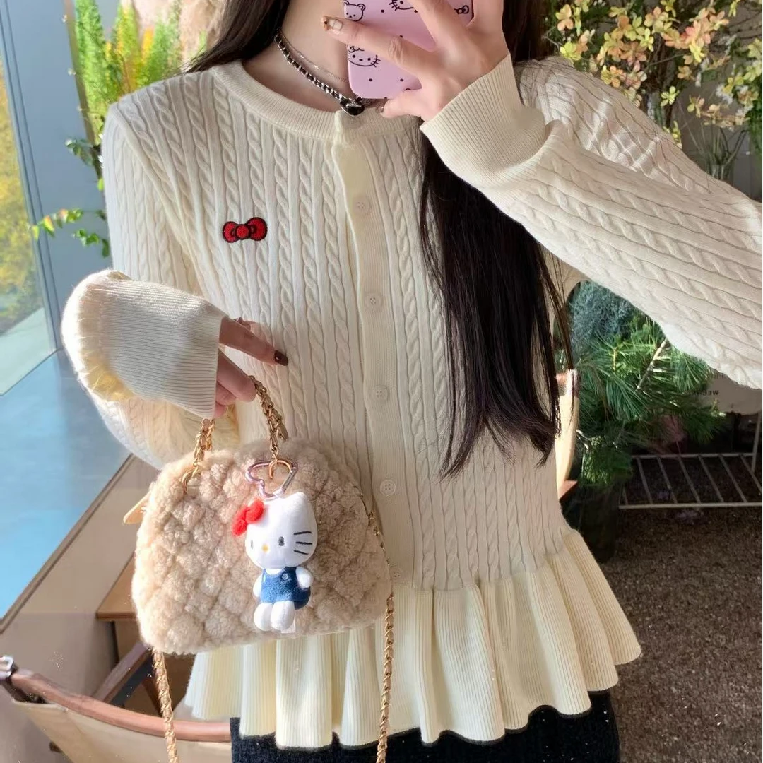 大码胖mm甜美芭蕾风针织开衫显瘦麻花毛衣女春季新款设计感上衣