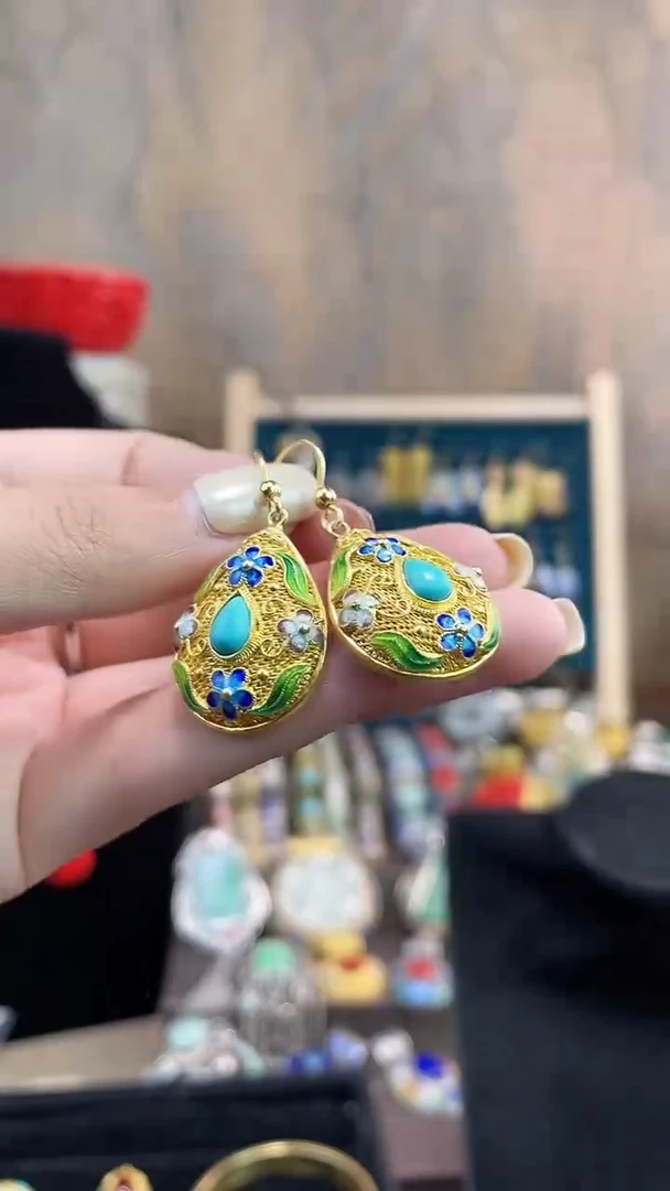 非遗手工花丝镶嵌耳环