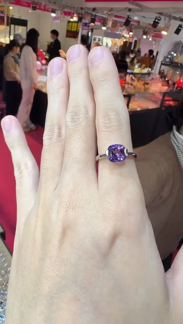 银S925镶嵌戒指紫晶方糖帝王紫10mm
