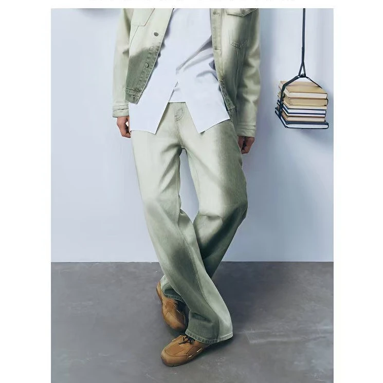 U某R新款男装静奢洗水渐变丹宁休闲剪标长裤